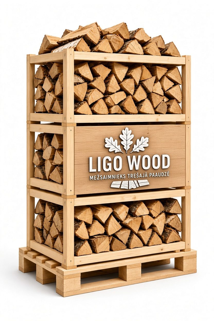 LigoWood skaldīta bērza malka uz paletes